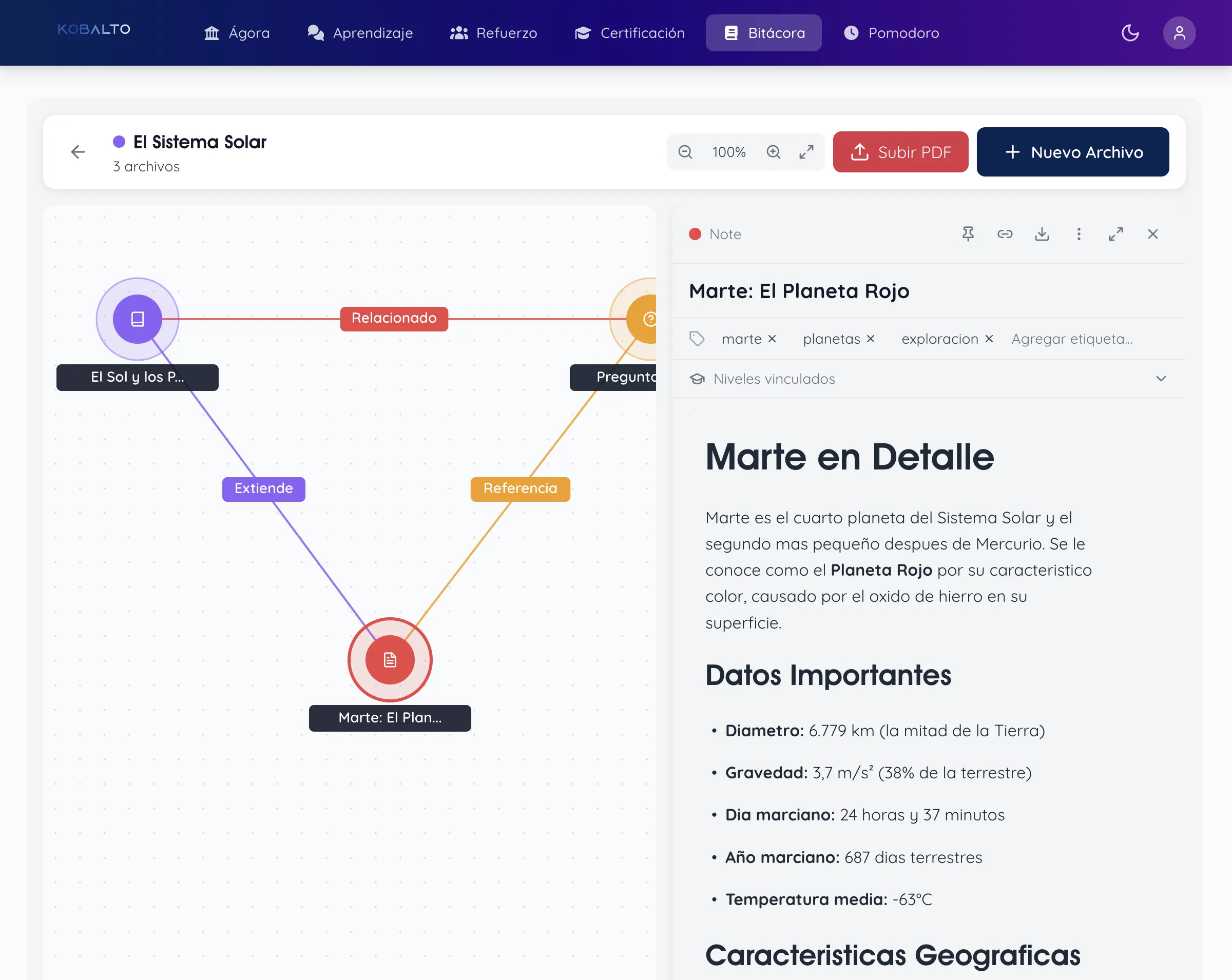 Bitácora - Vista principal