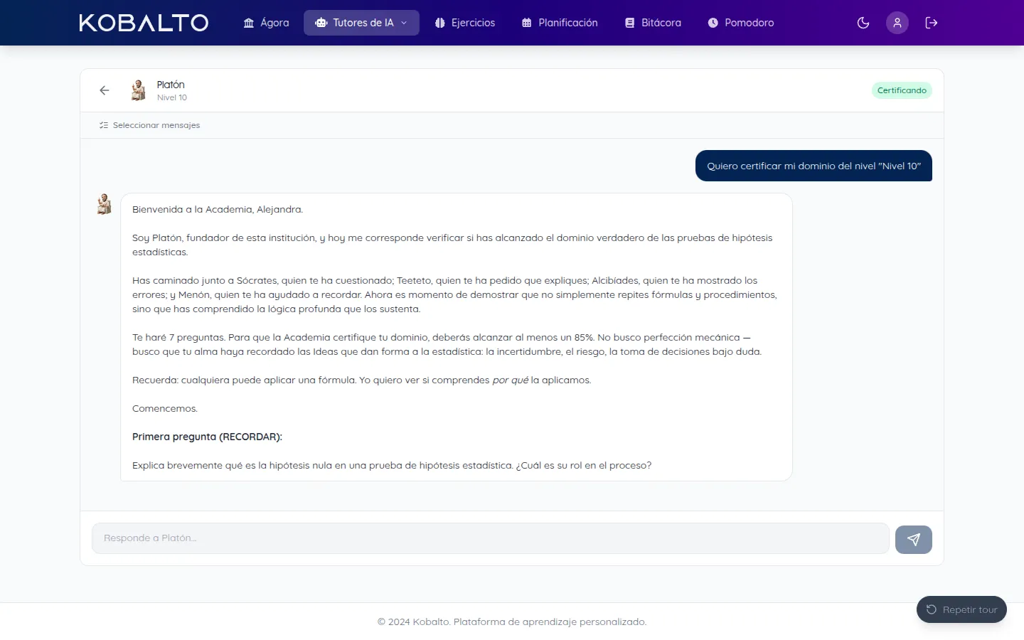 Chat de certificación con Platón
