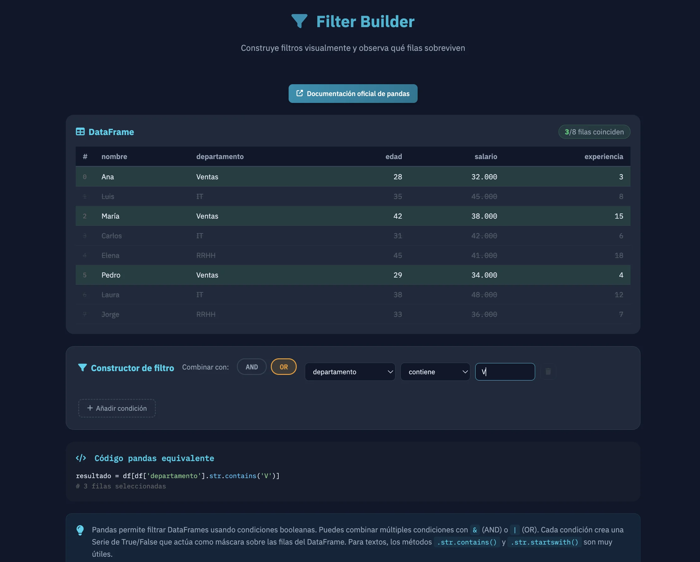 Filter Builder - Pandas