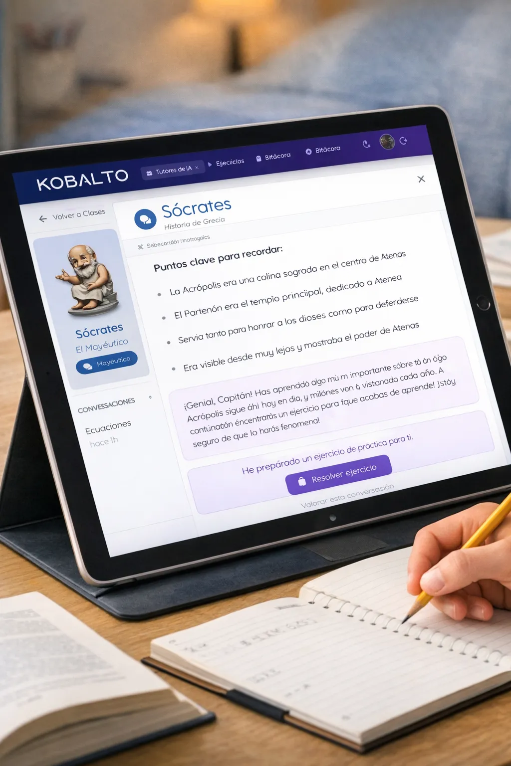 Alumno usando Kobalto con el tutor Sócrates