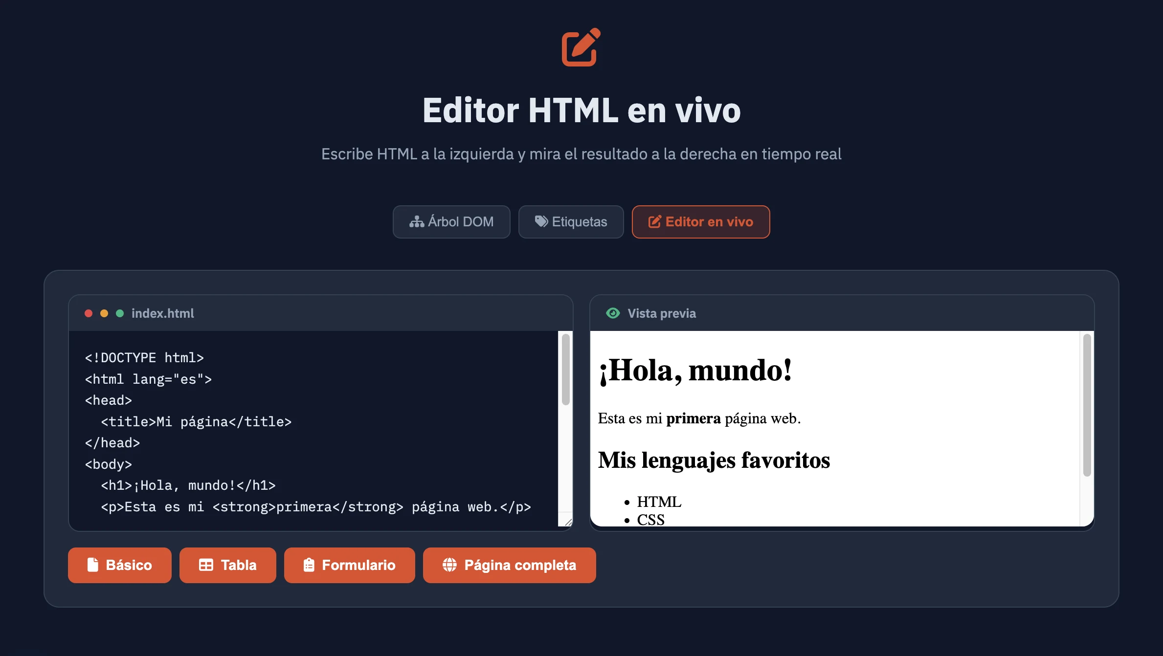Editor HTML en vivo