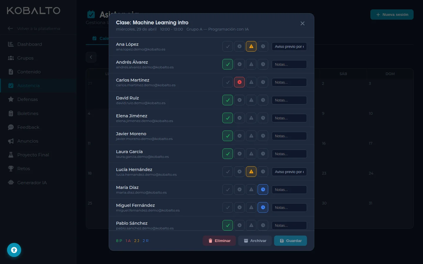 Lista de asistencia