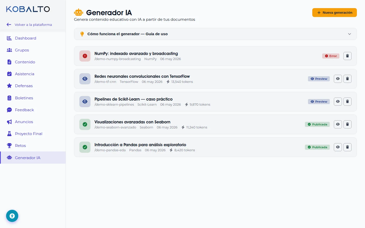 Generador de contenido con IA
