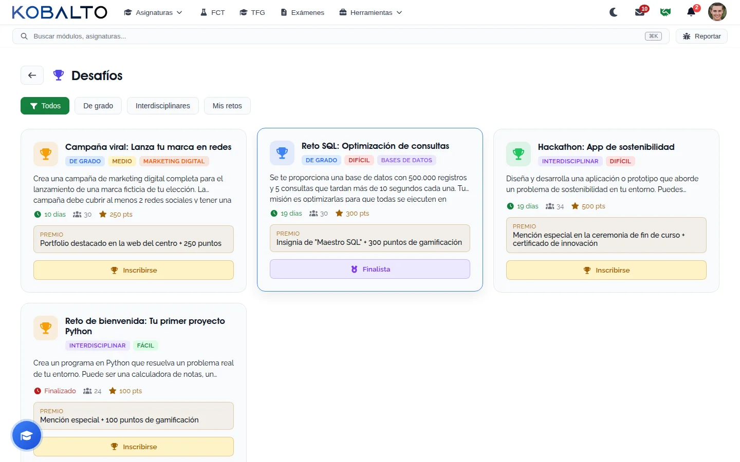 Retos de programación y entregas