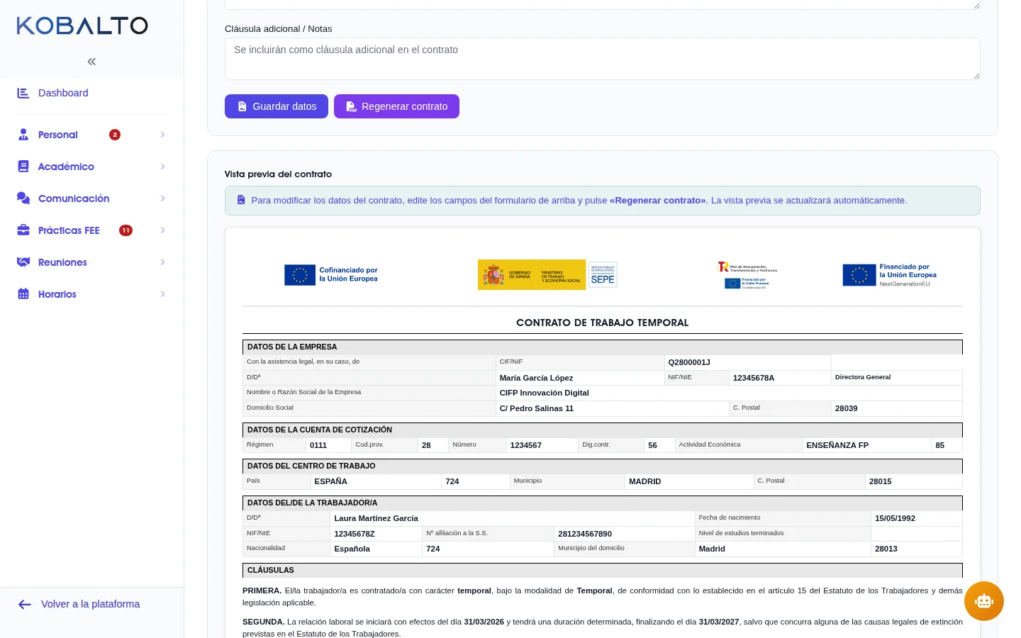 Detalle de contratación