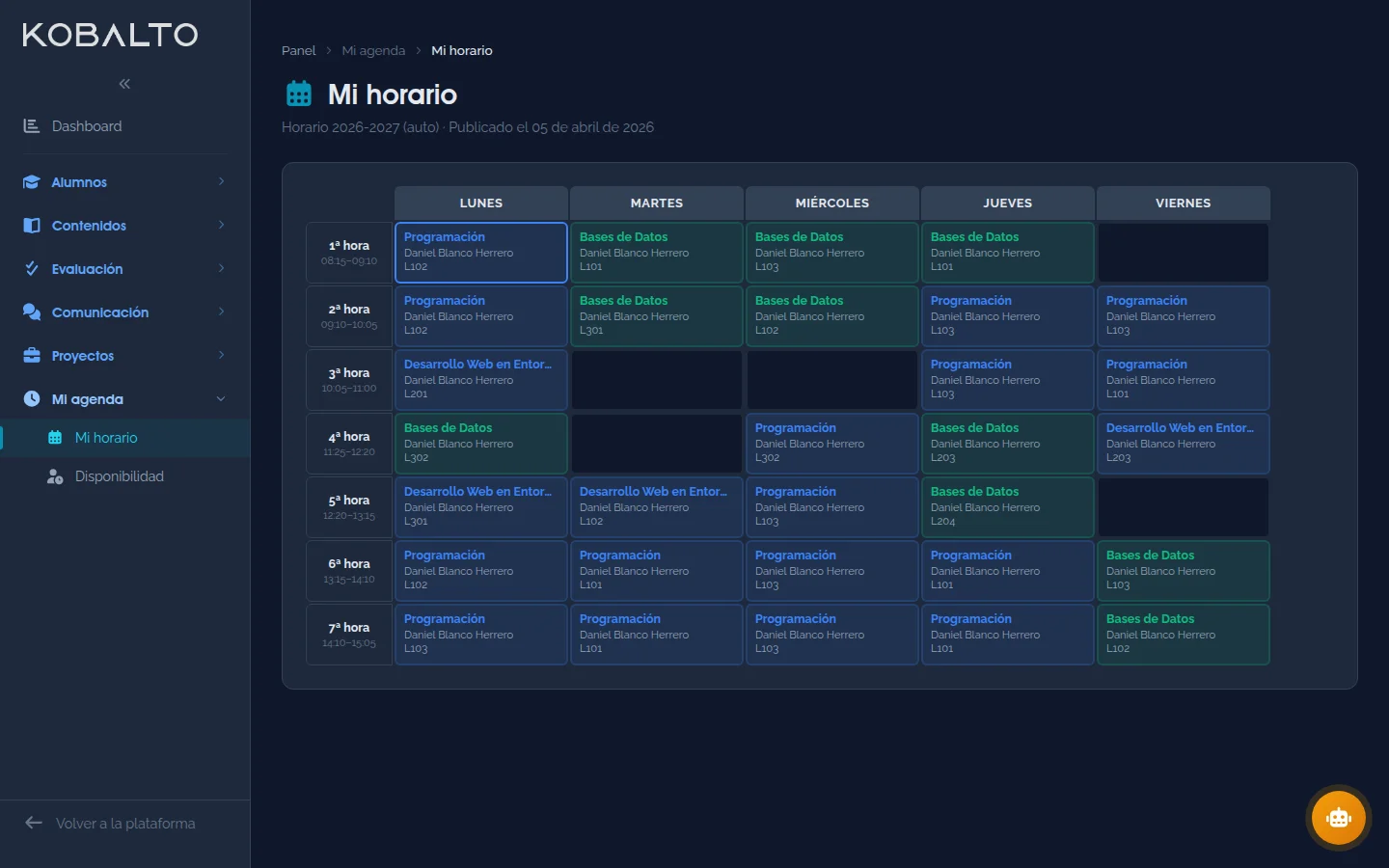 Mi horario semanal