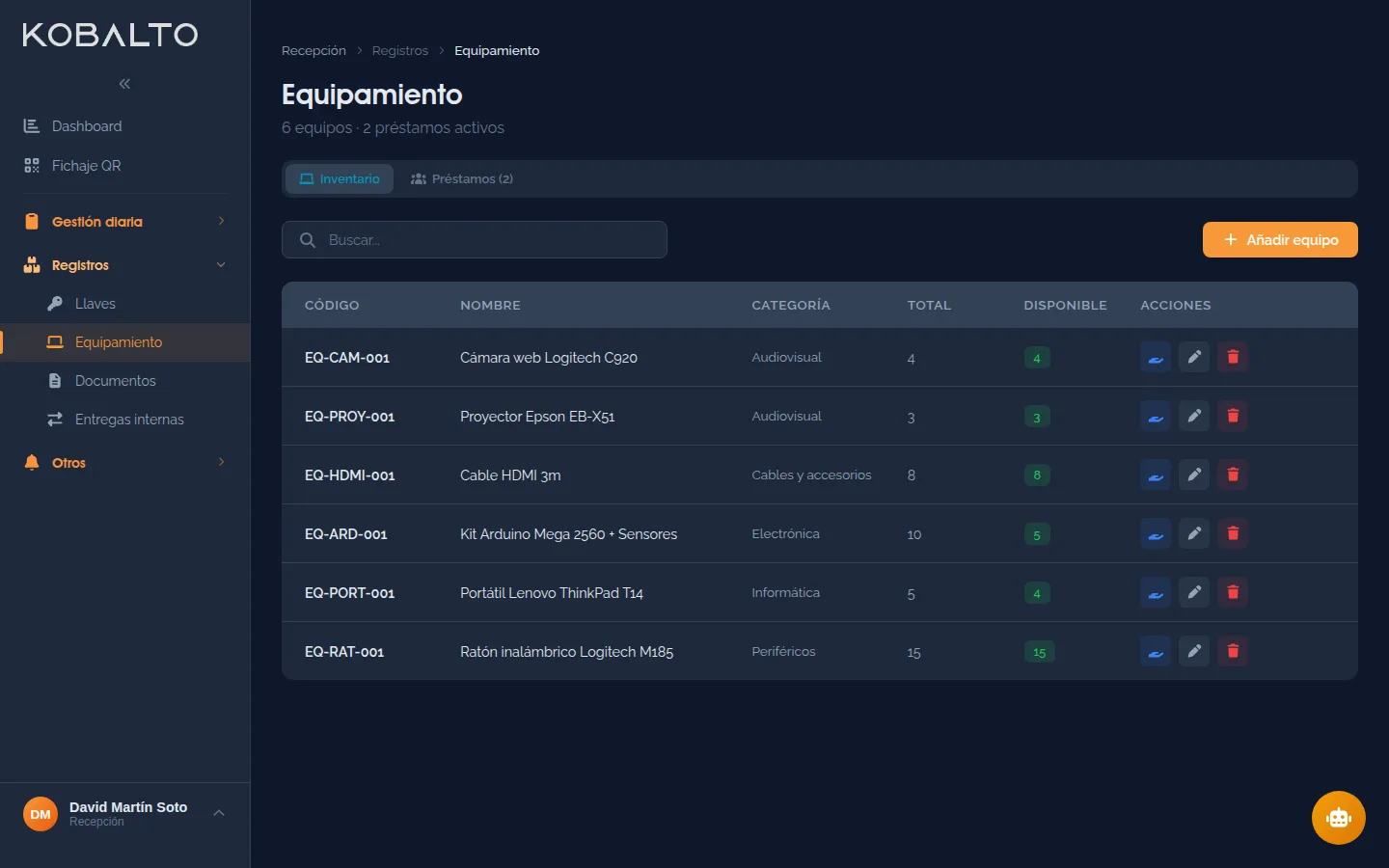 Equipamiento e inventario