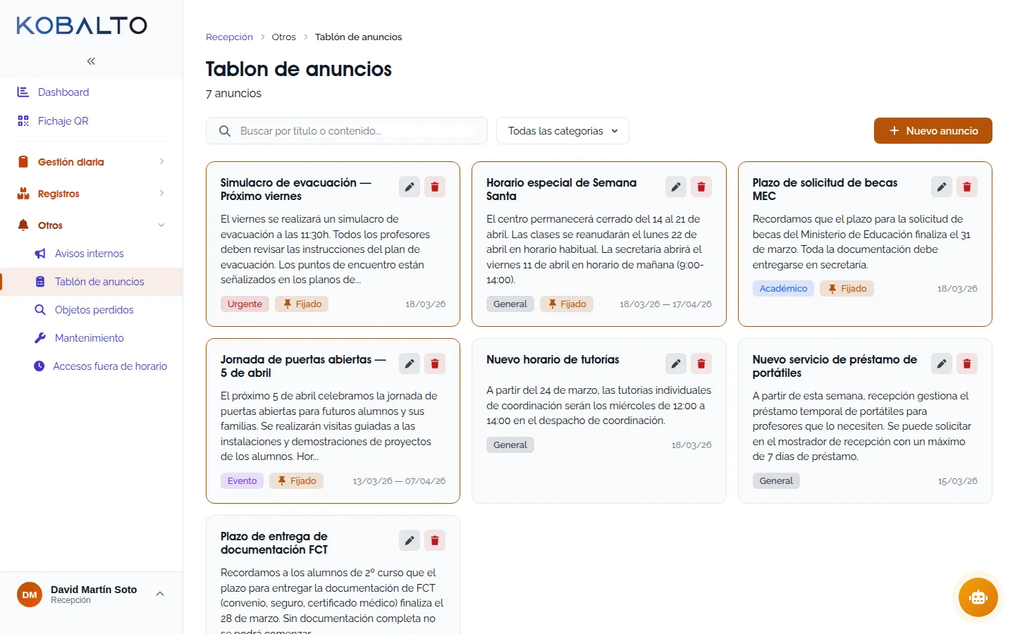 Tablón de anuncios