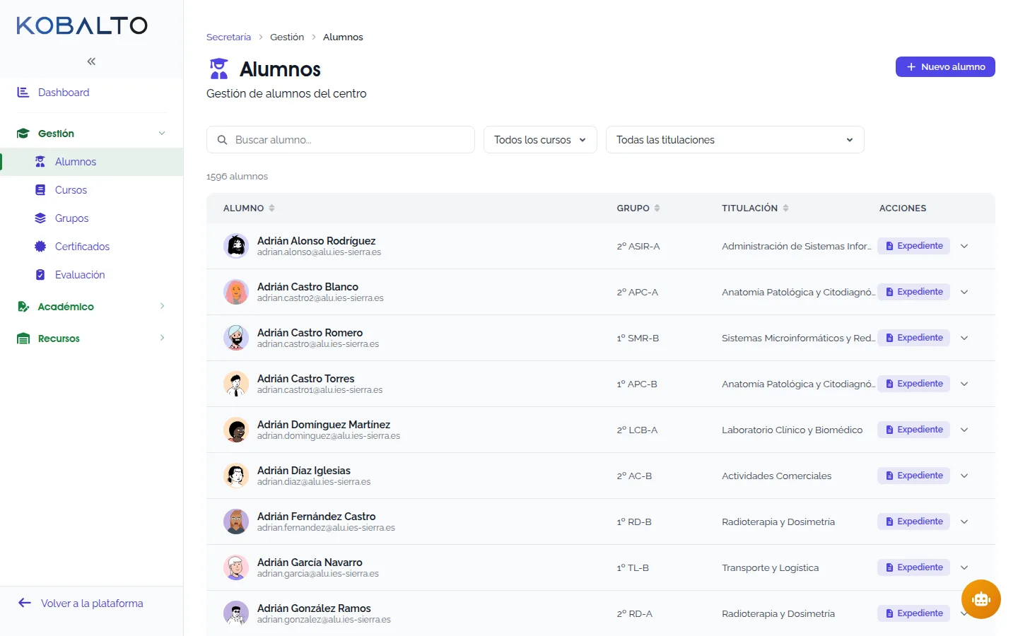 Gestión de alumnos